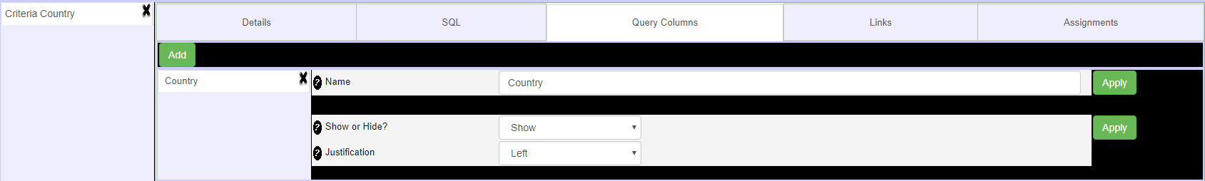 Reportico SQL Query Columns Tab